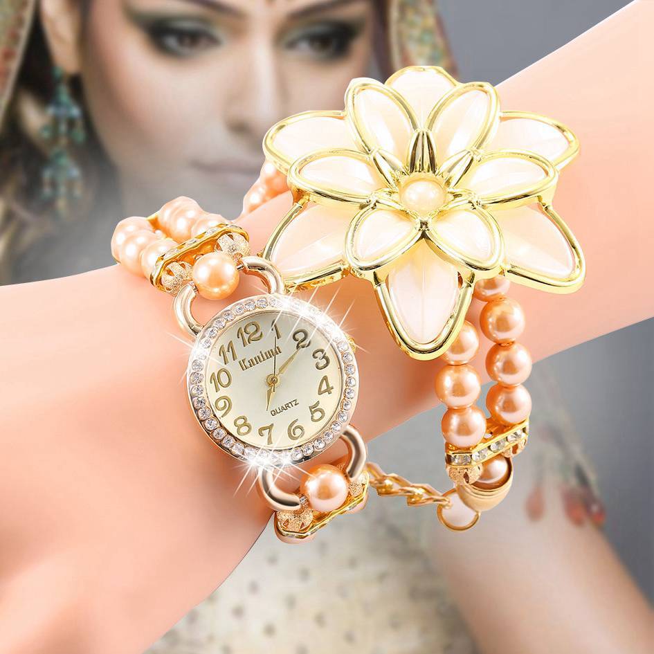 Luxury Big Flower / Flora + Pearl Bracelet Women's Dress Watches Lover's Casual Analog Wristwatches Fashion Jewelry Deluxe