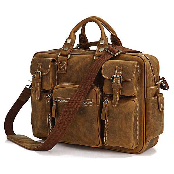 Quality Vintage 100% Crazy Horse leather men's travel bags genuine leather shoulder bags luggage &bags big duffle bag #VP-J7028