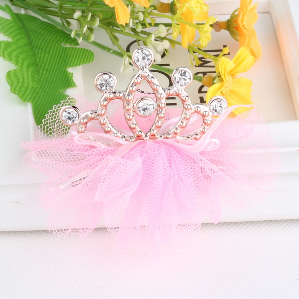 New design shiny Rhinestone crown hair clip girls hair accessories grid yarn crown children accessories ribbon baby hair clip
